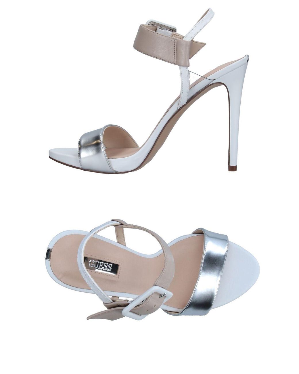 Guess Leather Sandals in Silver (Metallic) - Lyst