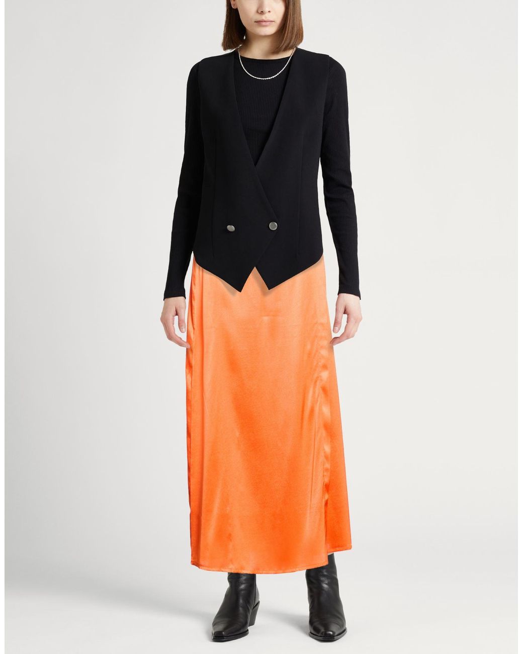 Roberto Collina Orange Maxi Skirt Silk, Elastane
