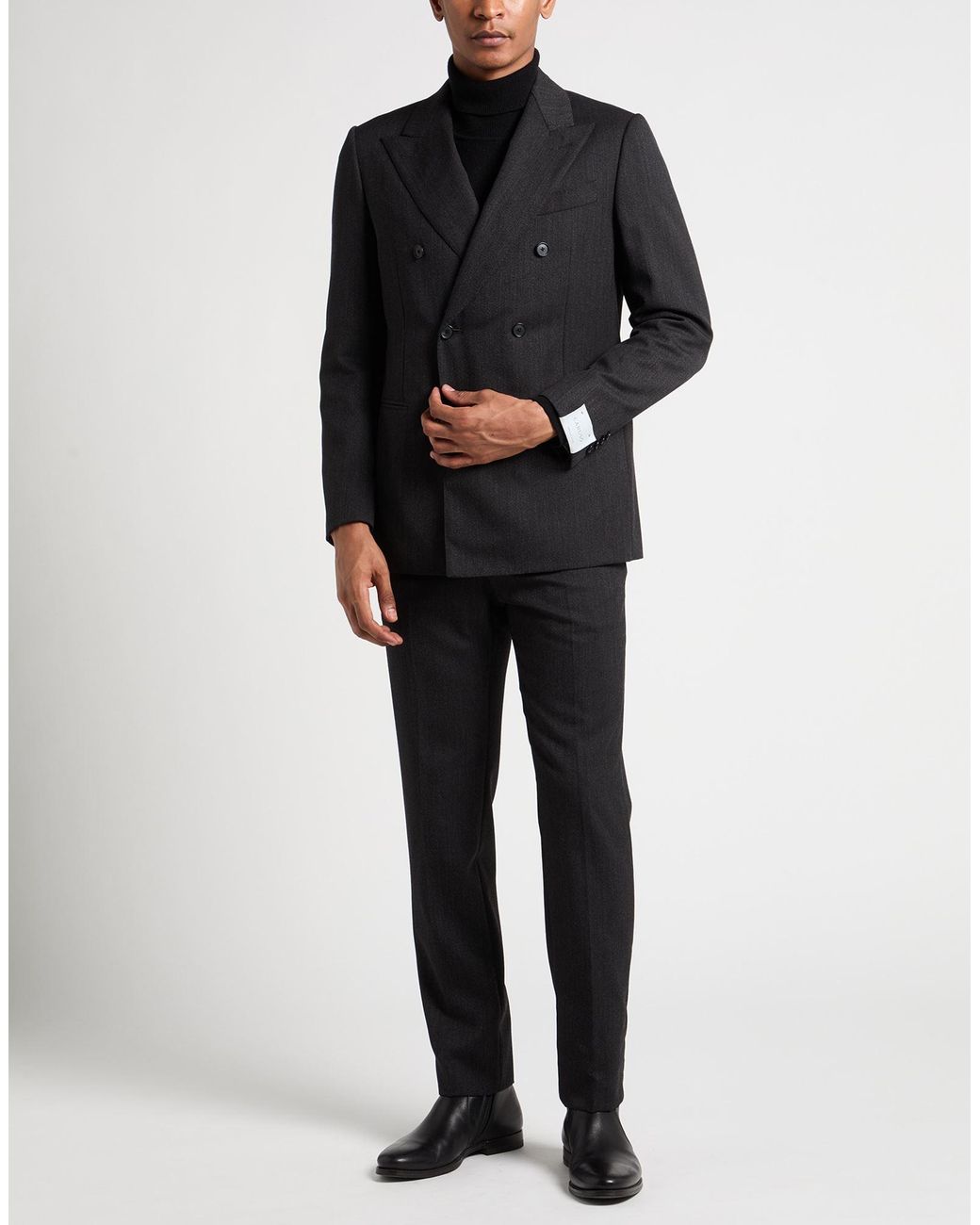 Caruso Black Charcoal Suit Wool for men