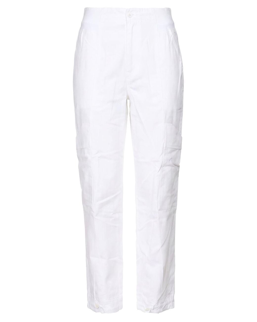 European Culture White Ivory Pants Rayon, Viscose, Cotton, Linen, Elastane