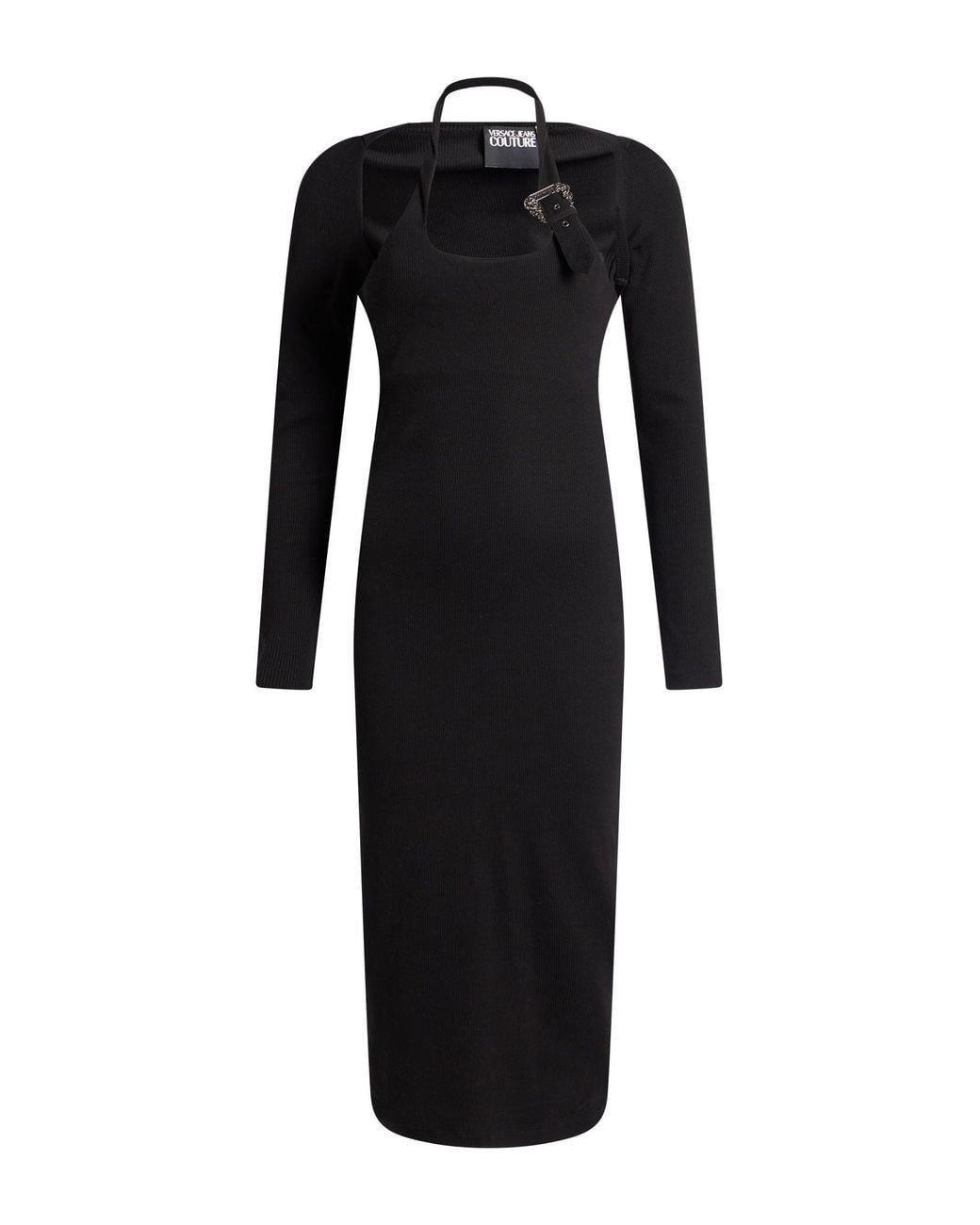 Versace Jeans Couture Black Midi Dress Cotton, Elastane