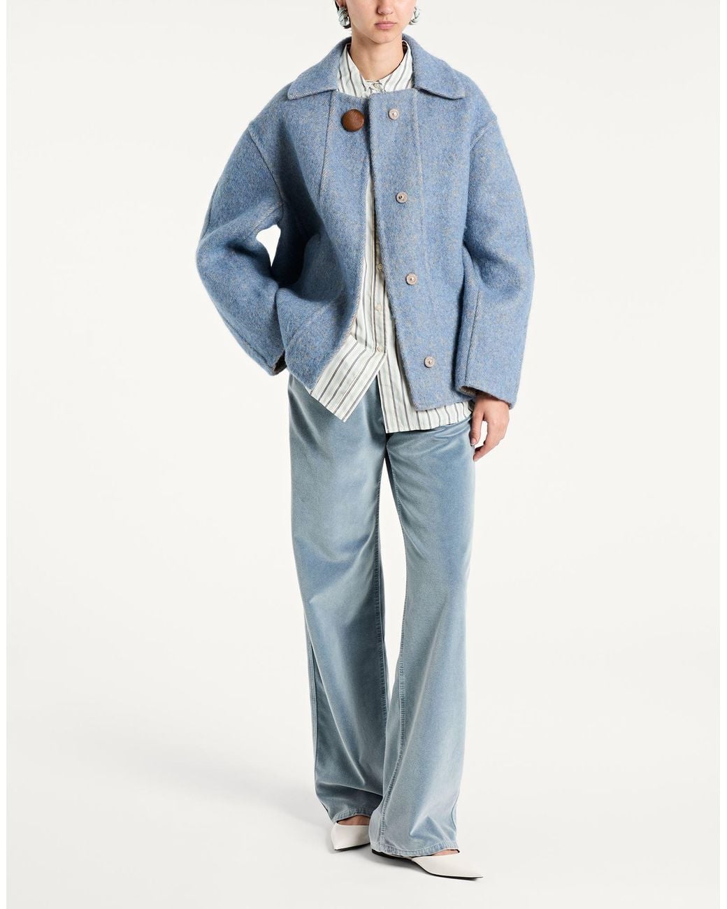 Tory Burch Blue Coat Wool, Synthetic Fibers, Mohair Wool, Alpaca Wool, Silk