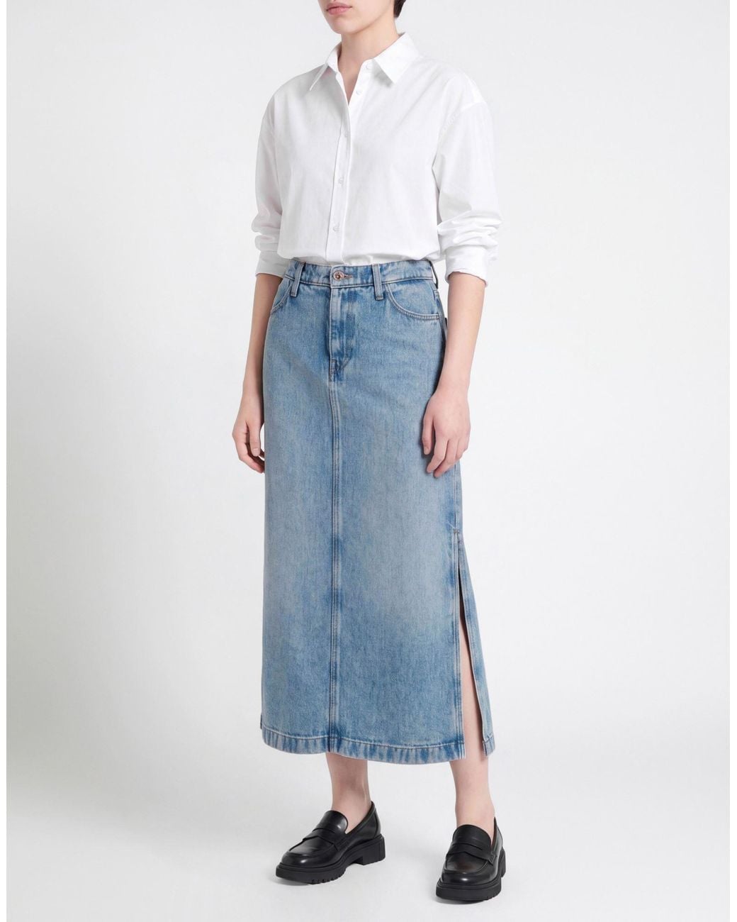 7 For All Mankind Blue Denim Skirt Lyocell