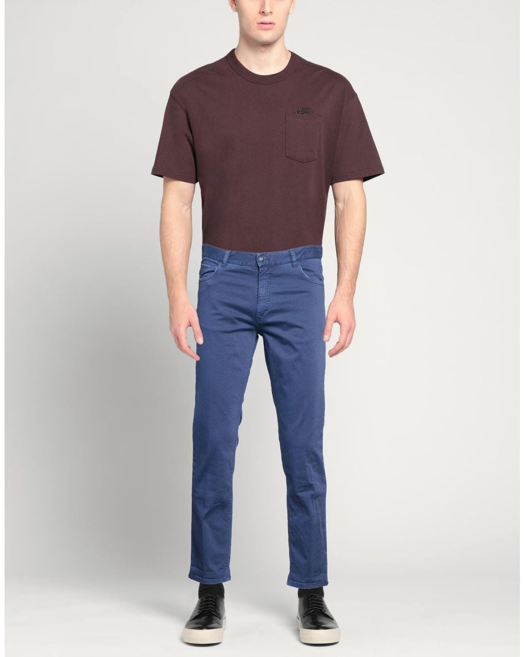 40weft Blue Pants Cotton, Elastane for men