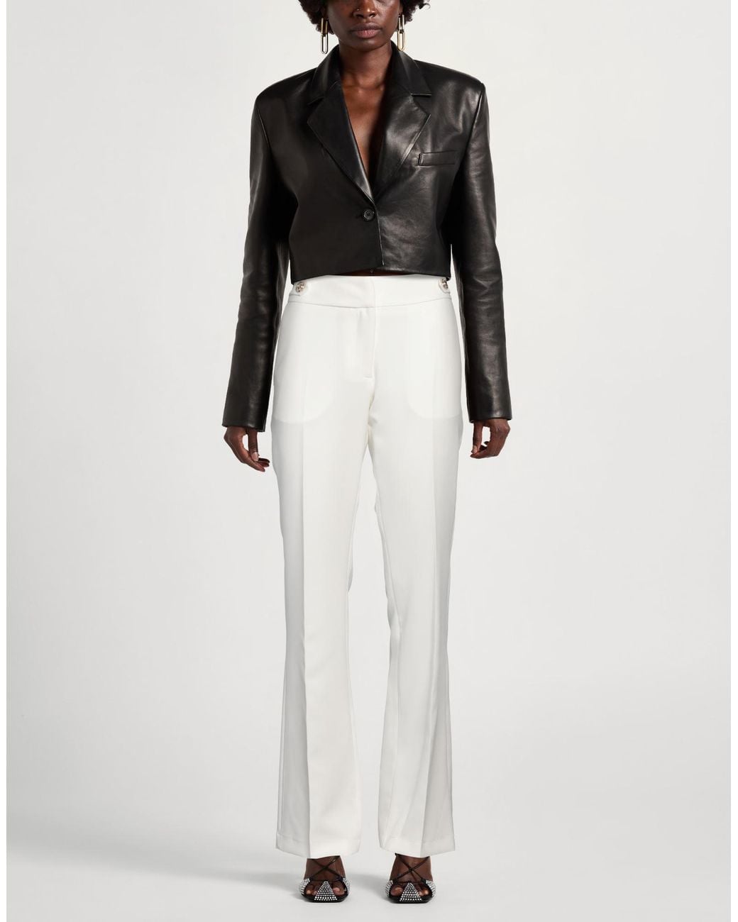Gaelle Paris White Pants Polyester, Elastane