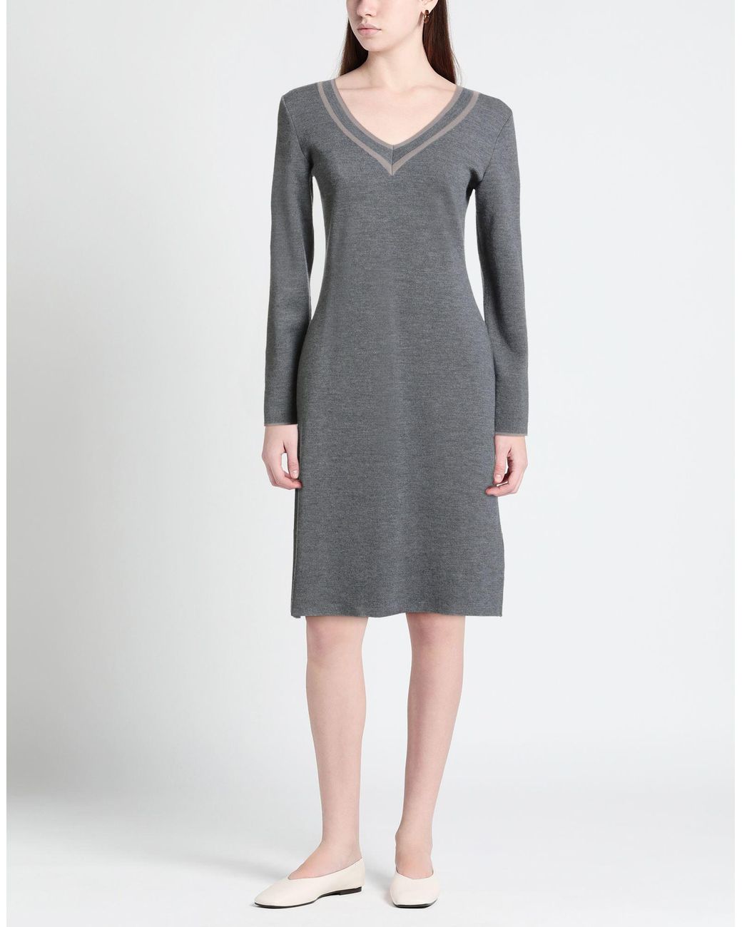 Purotatto Gray Charcoal Midi Dress Merino Wool