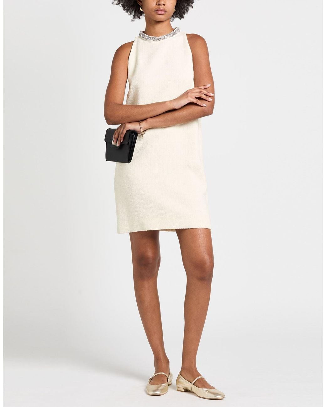 Sandro White Mini Dress Cotton, Viscose, Acrylic, Polyamide
