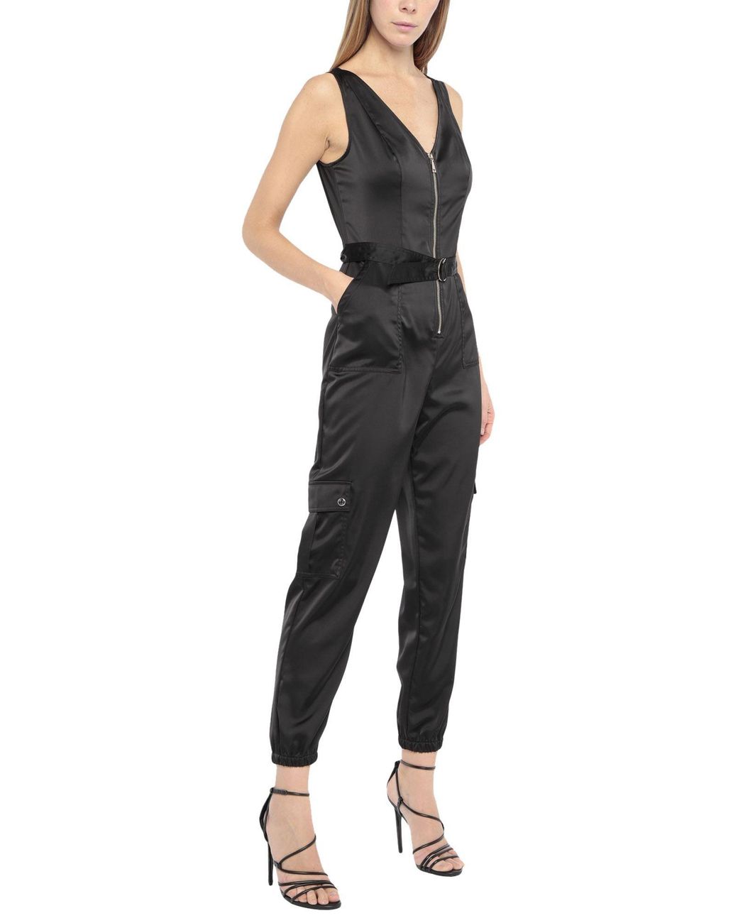 Guess Satin Jumpsuit in Black Lyst