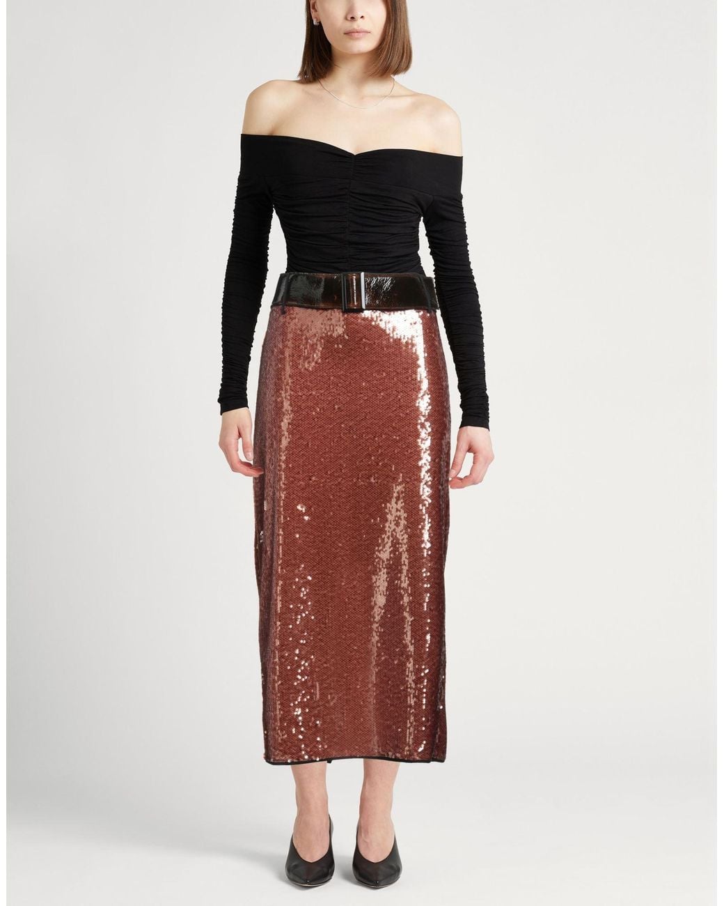 Alysi Red Chocolat Rust Midi Skirt Polyester, Wool, Polyamide, Polyurethane
