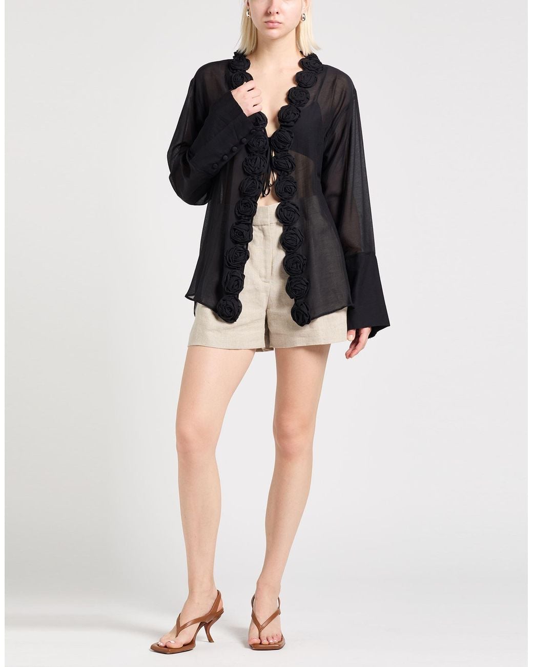 Oseree Black Shirt Cotton, Silk
