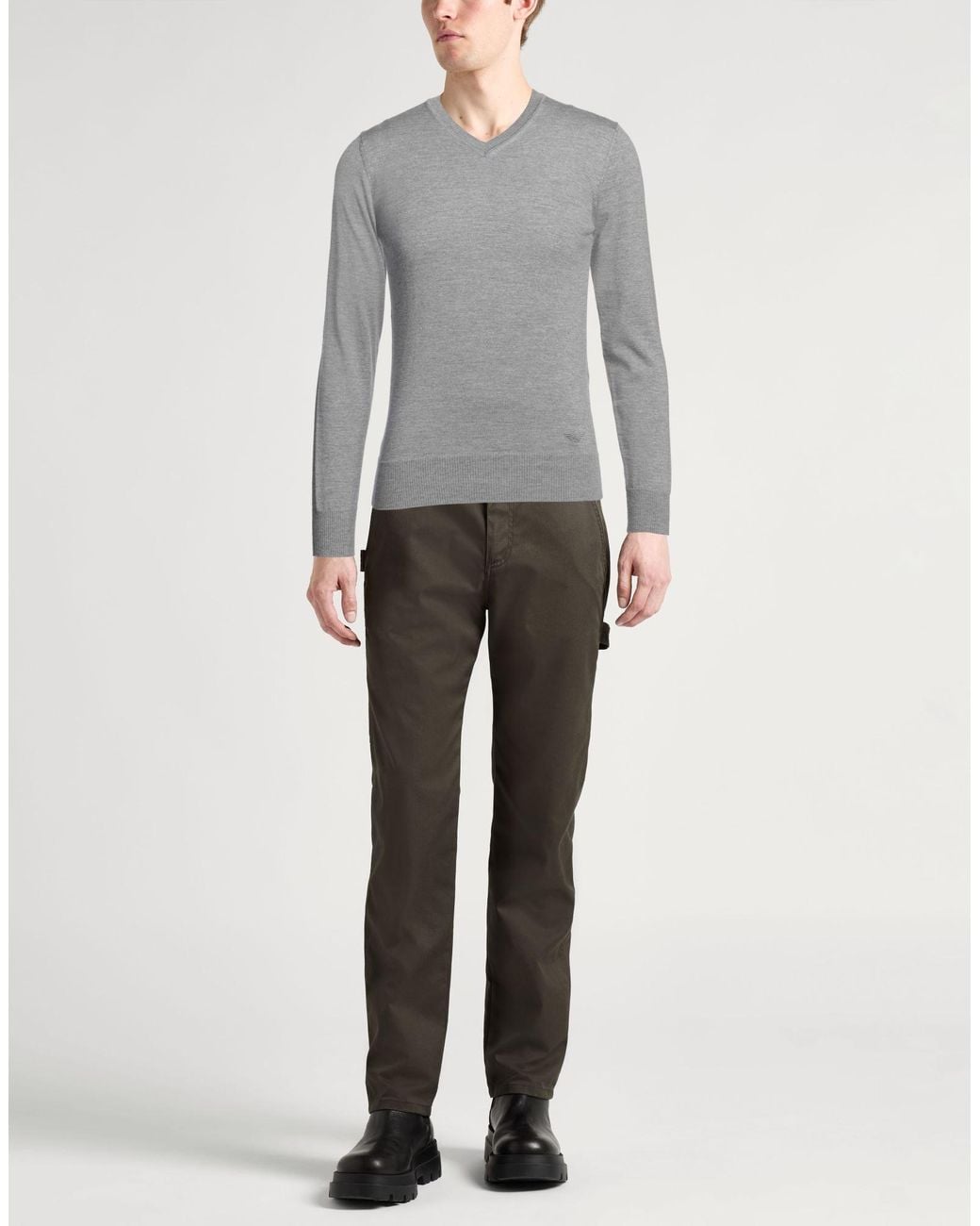 Emporio Armani Gray Sweater Virgin Wool for men