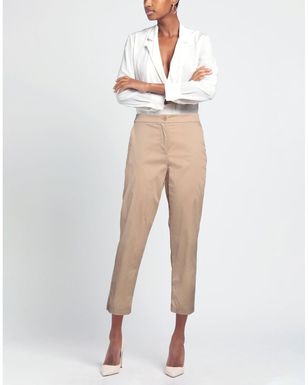 Angela Davis Natural Sand Pants Cotton, Polyamide, Elastane
