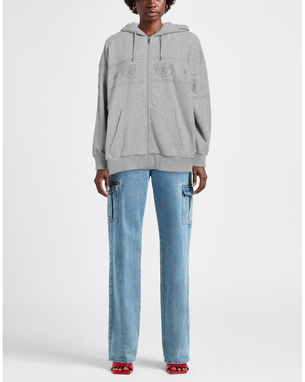 Chiara Ferragni Gray Sweatshirt Cotton, Polyester, Elastane