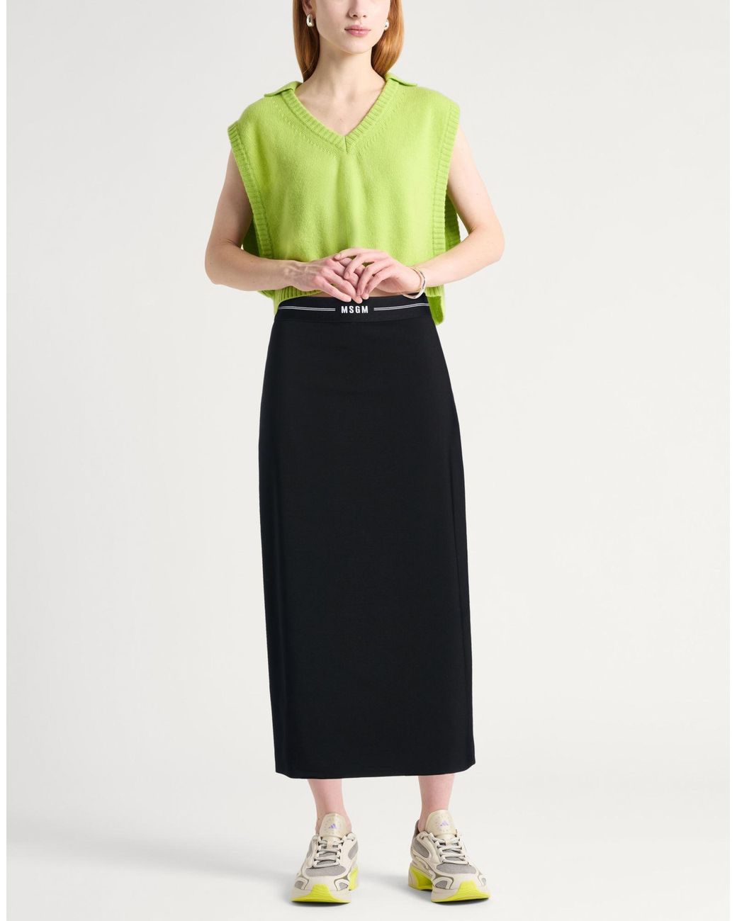 MSGM Black Midi Skirt Virgin Wool, Elastane