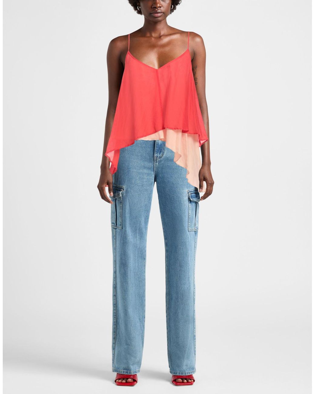 Semicouture Red Top Cotton, Silk