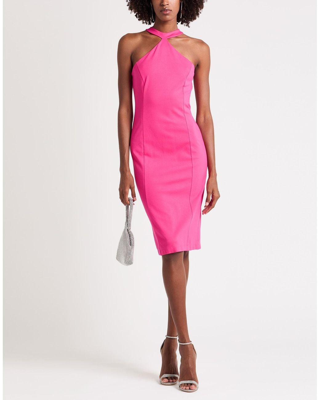 Gaelle Paris Pink Noir Fuchsia Midi Dress Viscose, Polyamide, Elastane