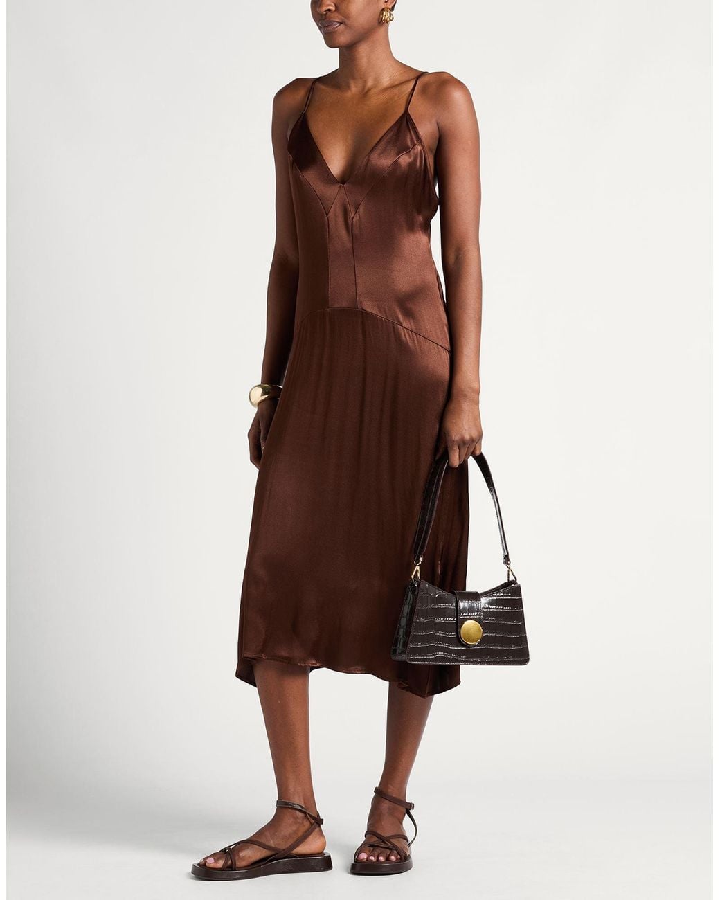 Manila Grace Brown Chocolate Maxi Dress Rayon, Viscose