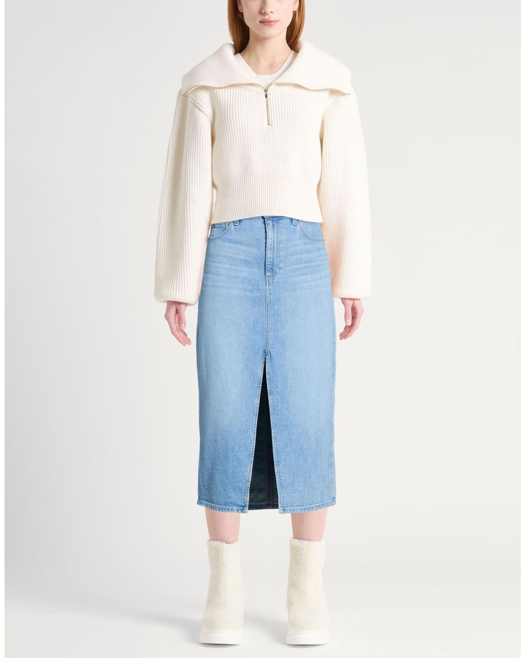 PAIGE Blue Denim Skirt Cotton, Elastane