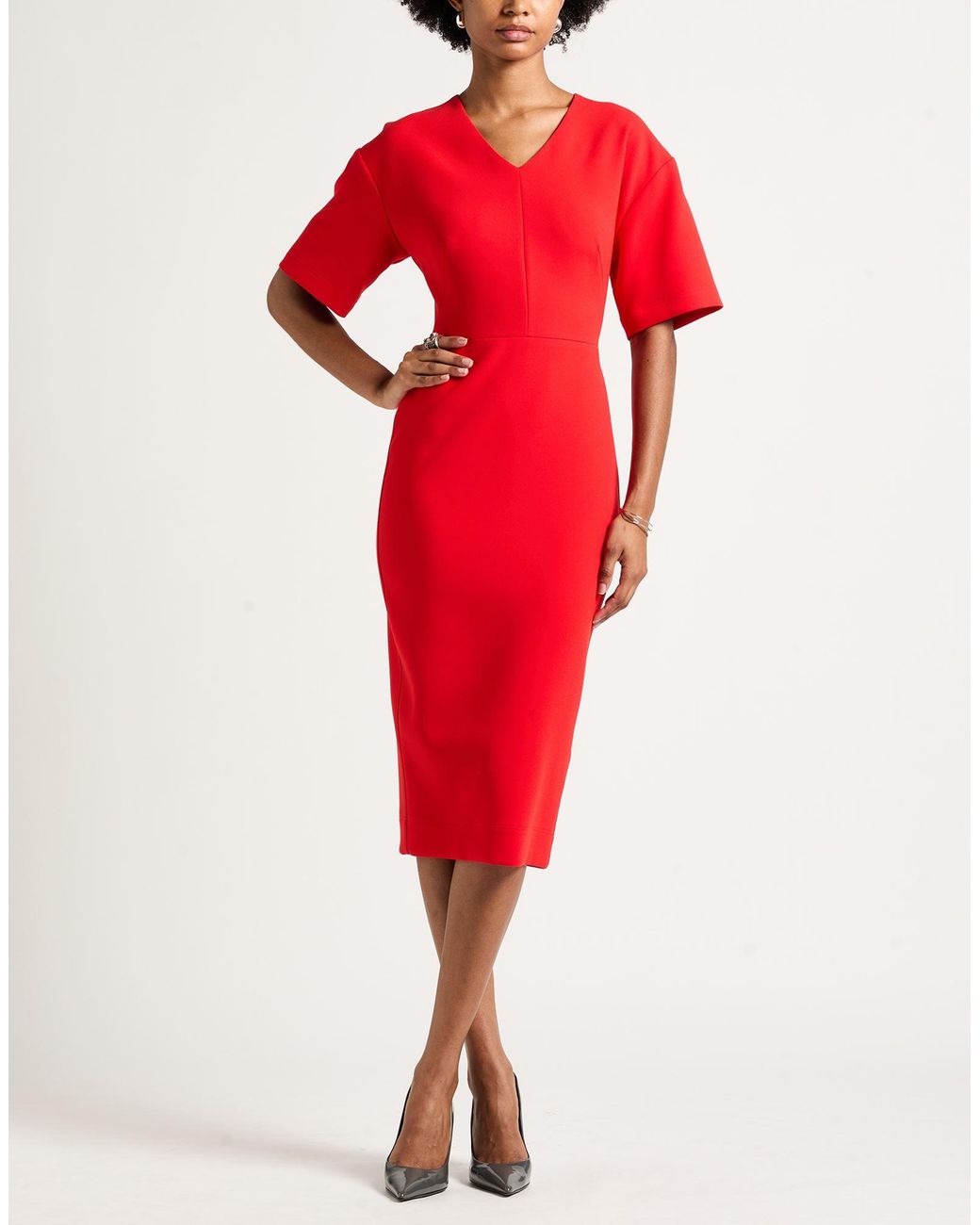 Victoria Beckham Red Midi Dress Triacetate, Polyester