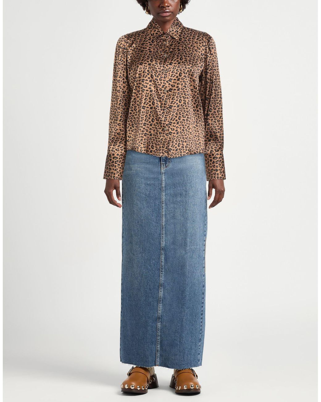 Robert Friedman Brown Camel Shirt Silk, Elastane