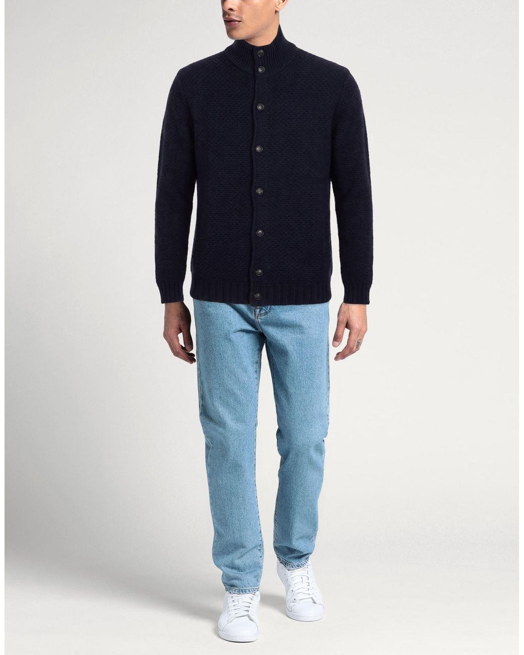 Jeordie's Blue Midnight Cardigan Merino Wool for men