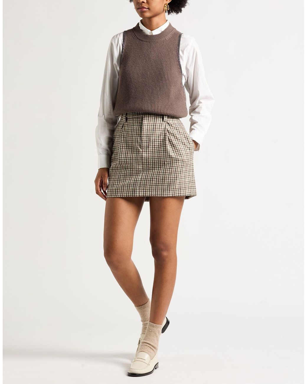 Brunello Cucinelli Natural Khaki Mini Skirt Virgin Wool