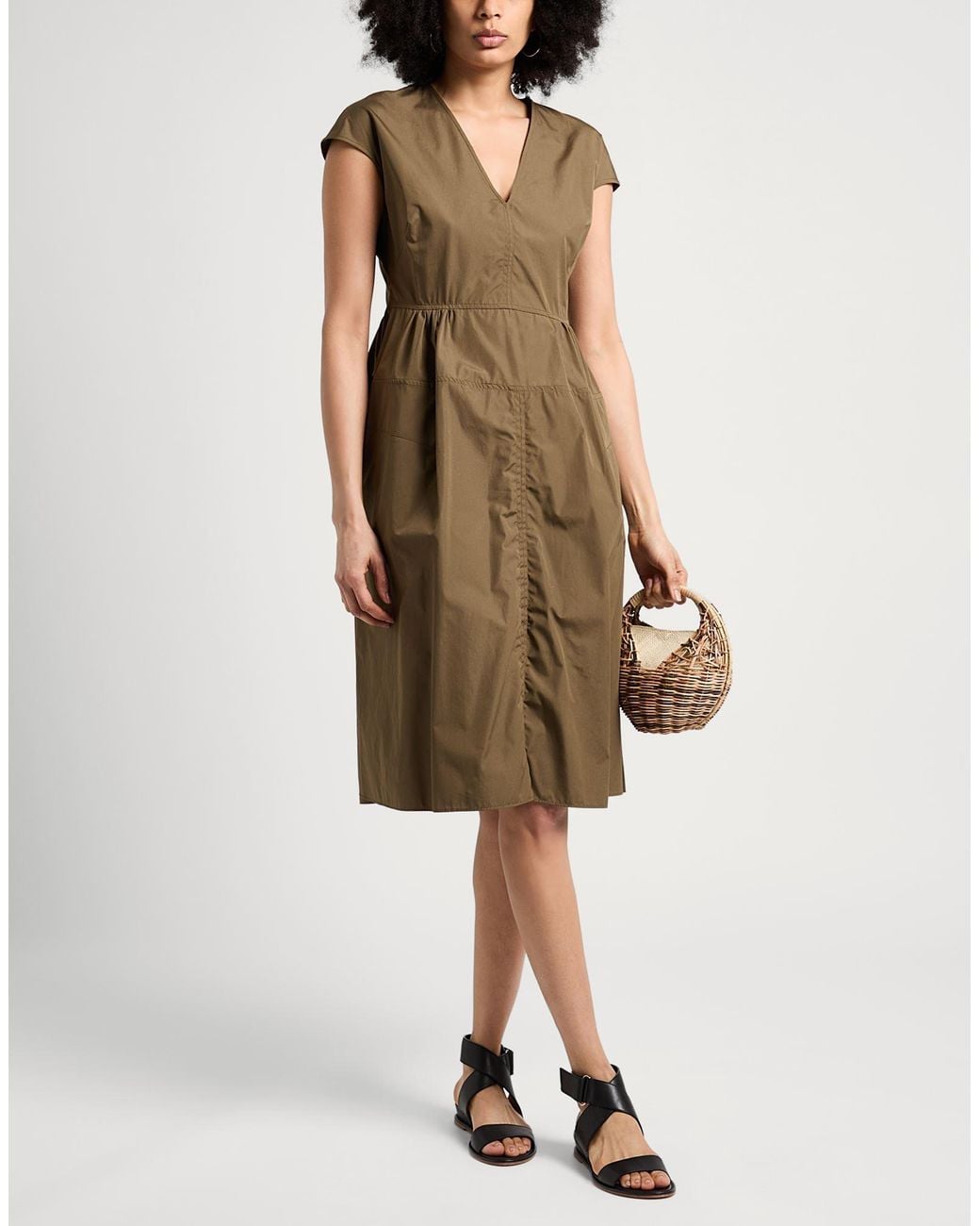 Aspesi Green Military Midi Dress Cotton