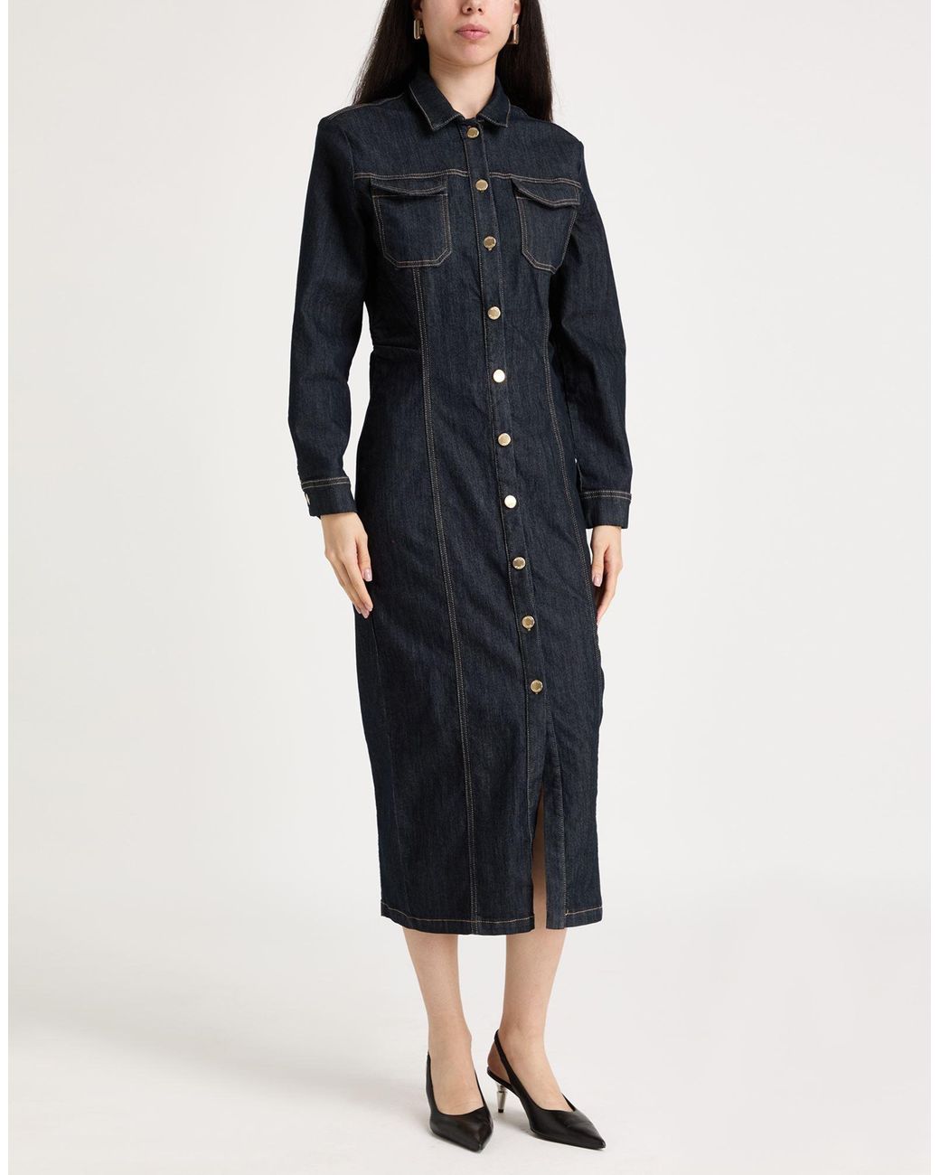 ViCOLO Blue Midi Dress Cotton, Polyester, Elastane