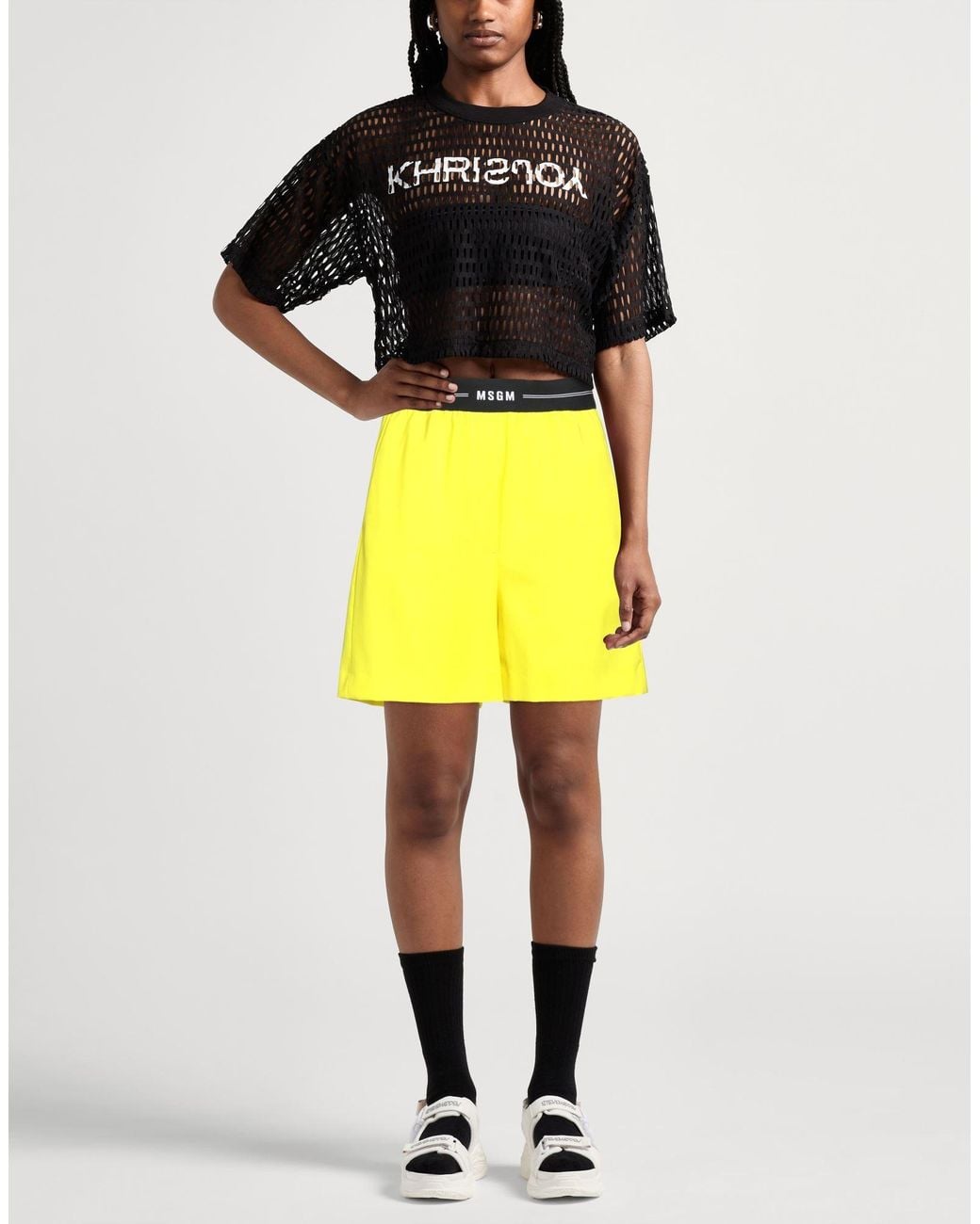 MSGM Yellow Shorts & Bermuda Shorts Virgin Wool, Elastane