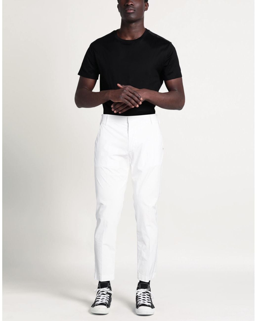 Entre Amis White Pants Cotton, Elastane for men
