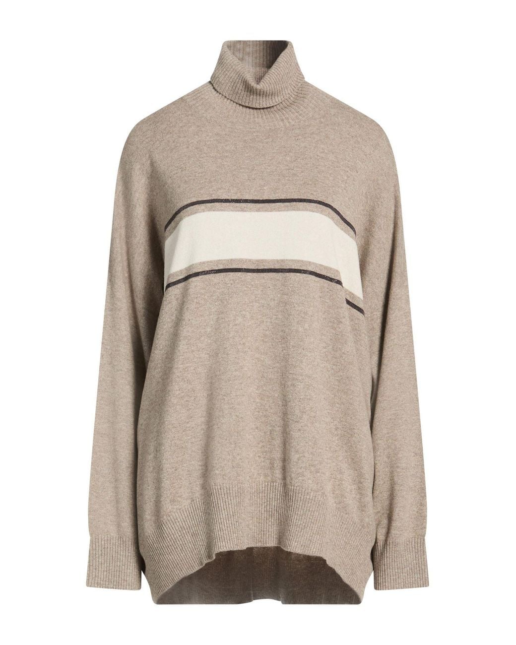 Brunello Cucinelli Natural Turtleneck Virgin Wool, Cashmere, Silk