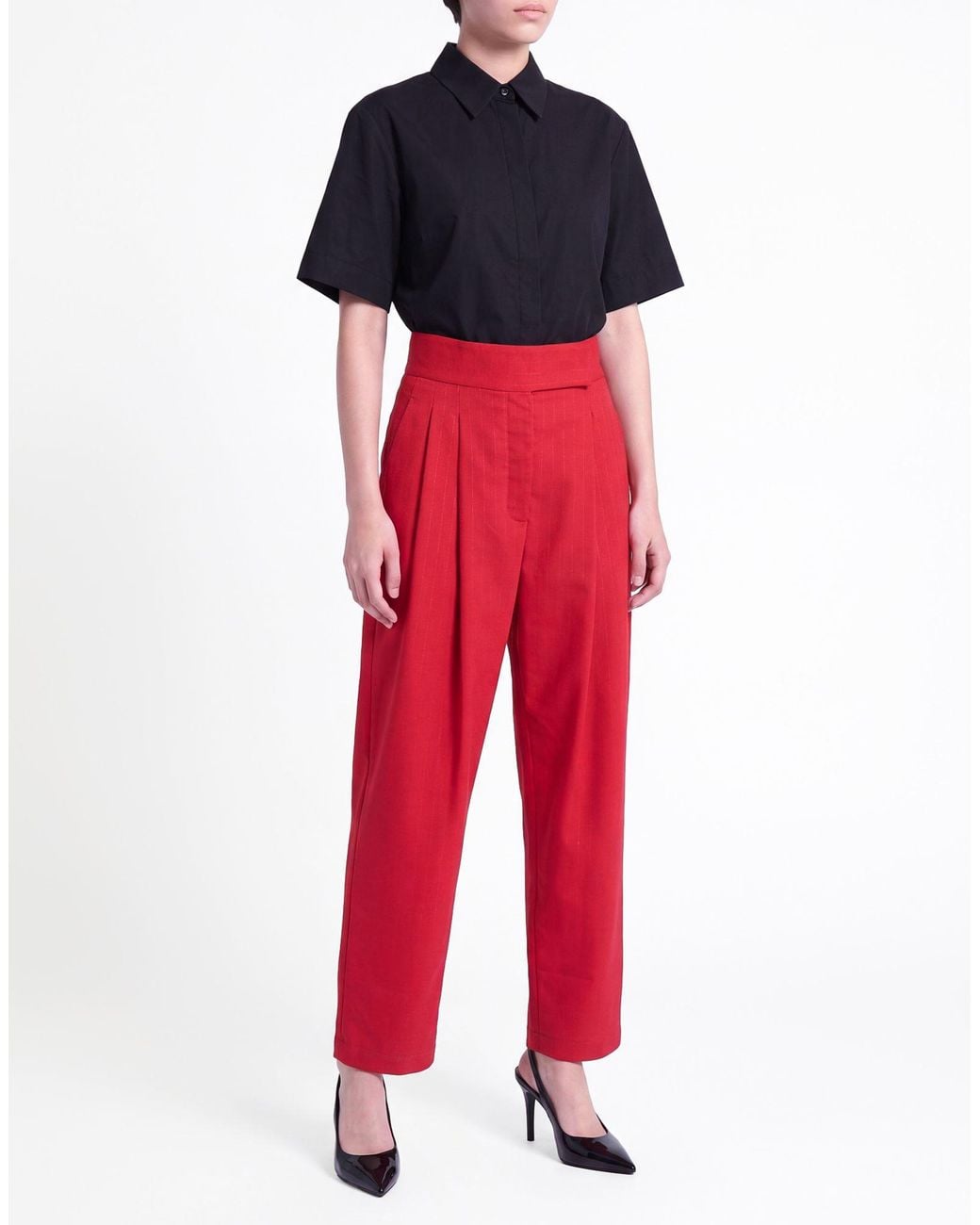 Erika Cavallini Semi Couture Red Pants Polyester, Wool, Elastane
