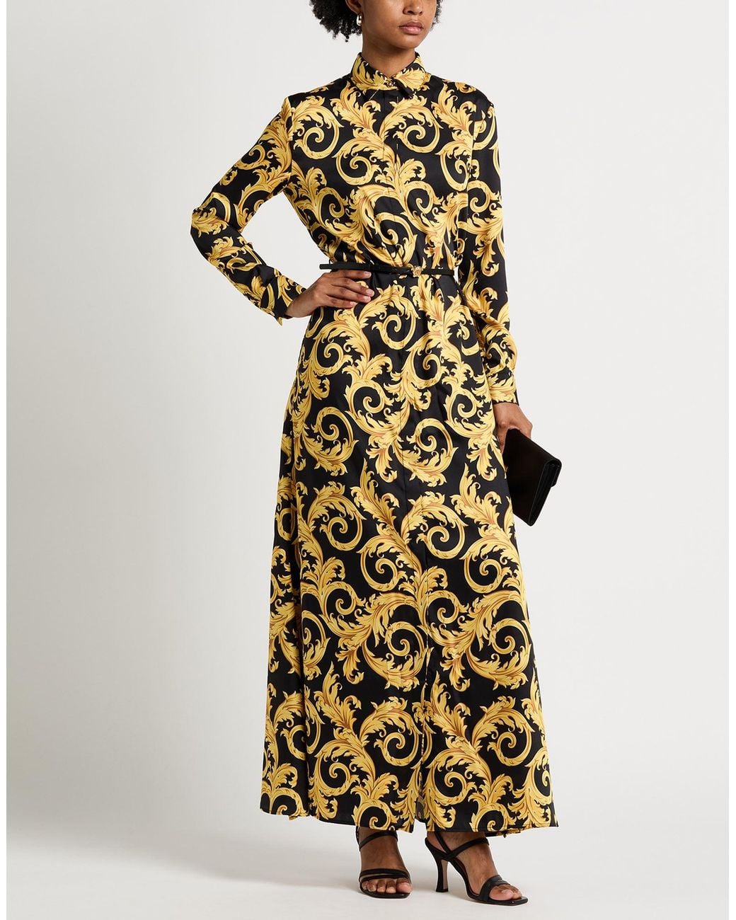Versace Metallic Maxi Dress Polyester, Calfskin