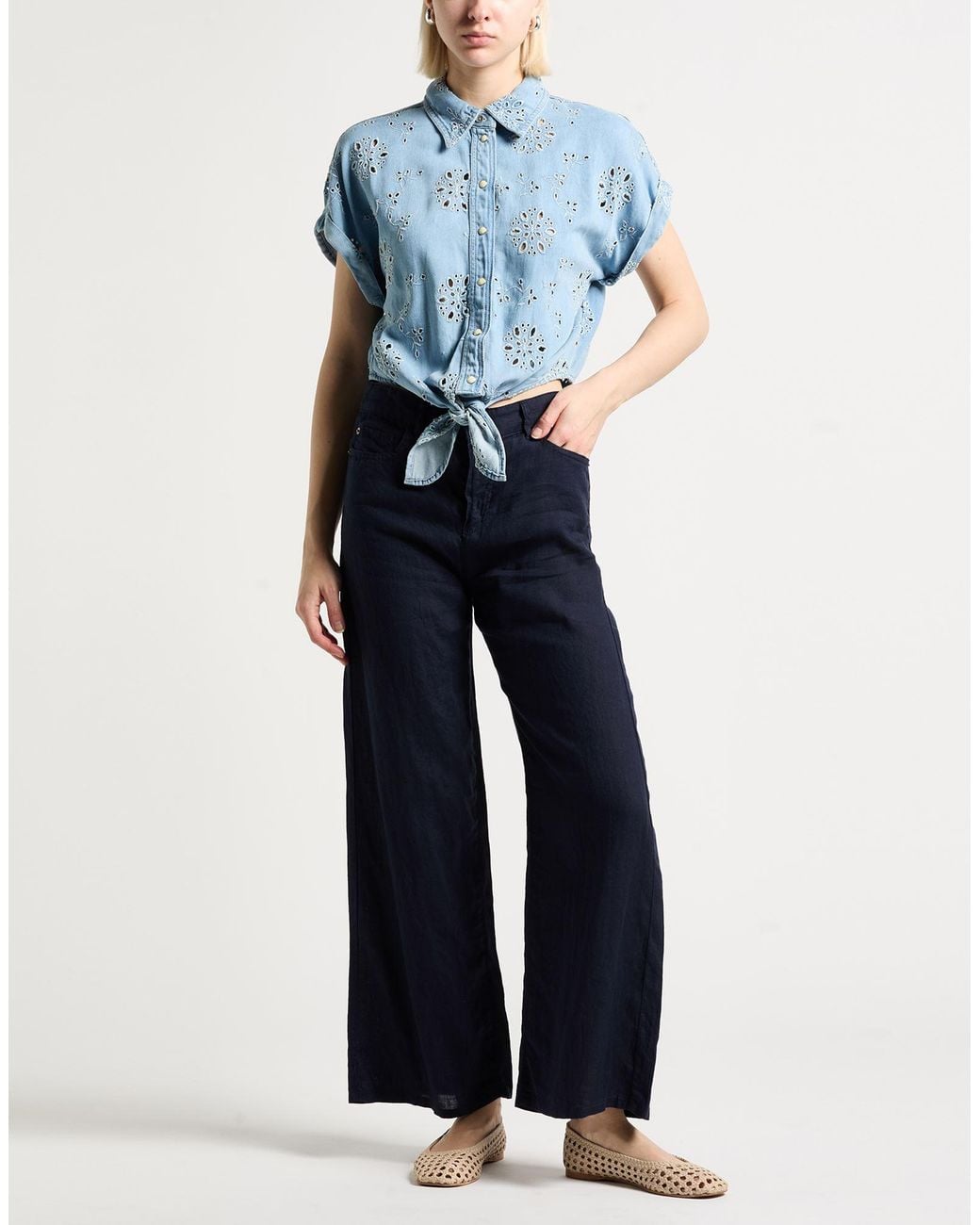 Guess Blue Denim Shirt Lyocell, Cotton