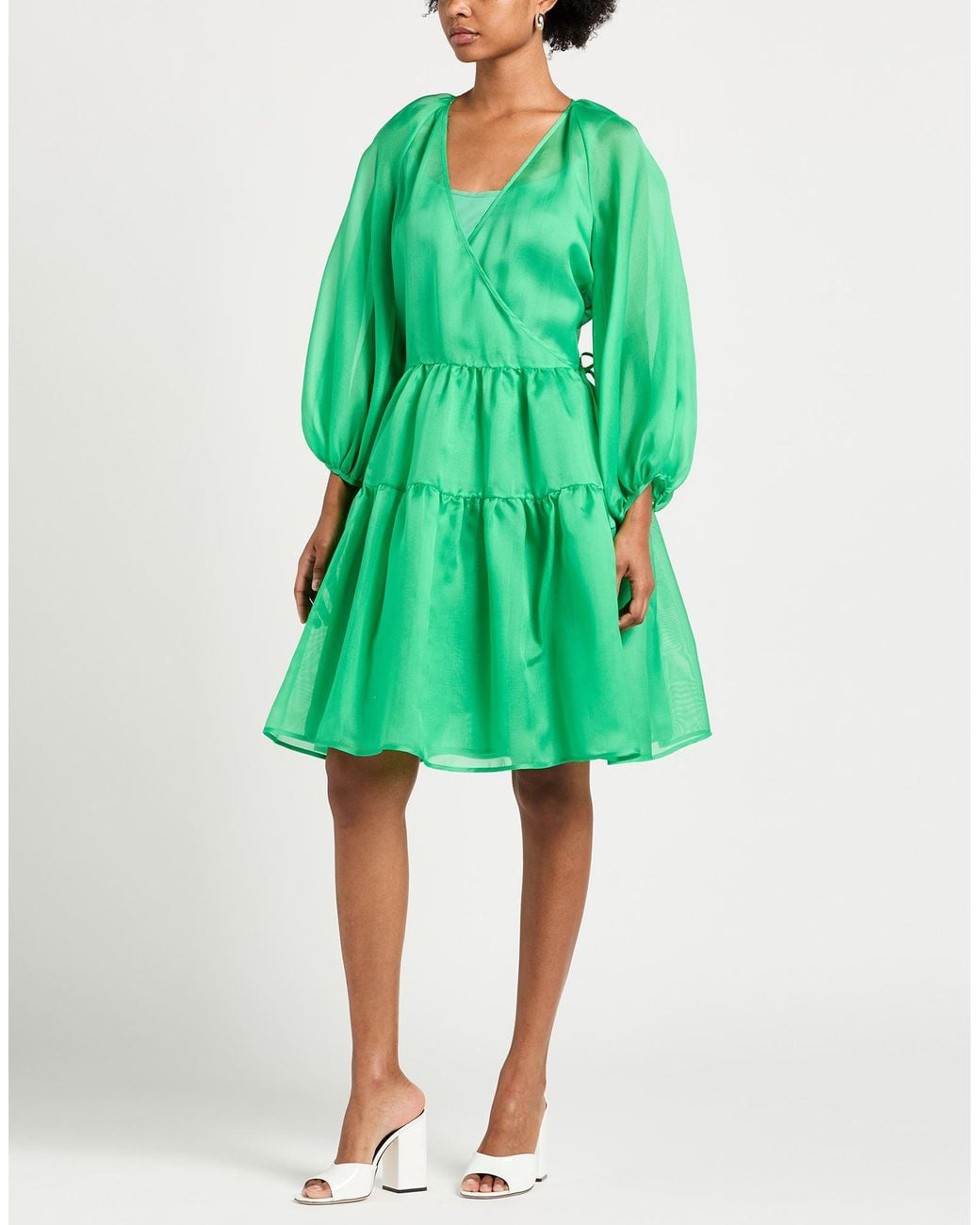CECILIE BAHNSEN Green Midi Dress Silk