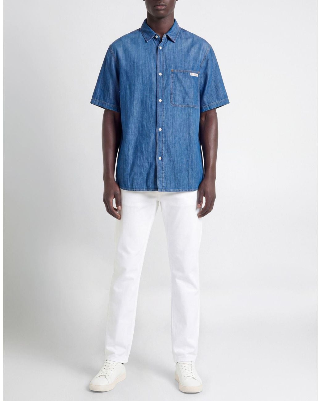 Calvin Klein Blue Denim Shirt Cotton, Linen, Lyocell for men
