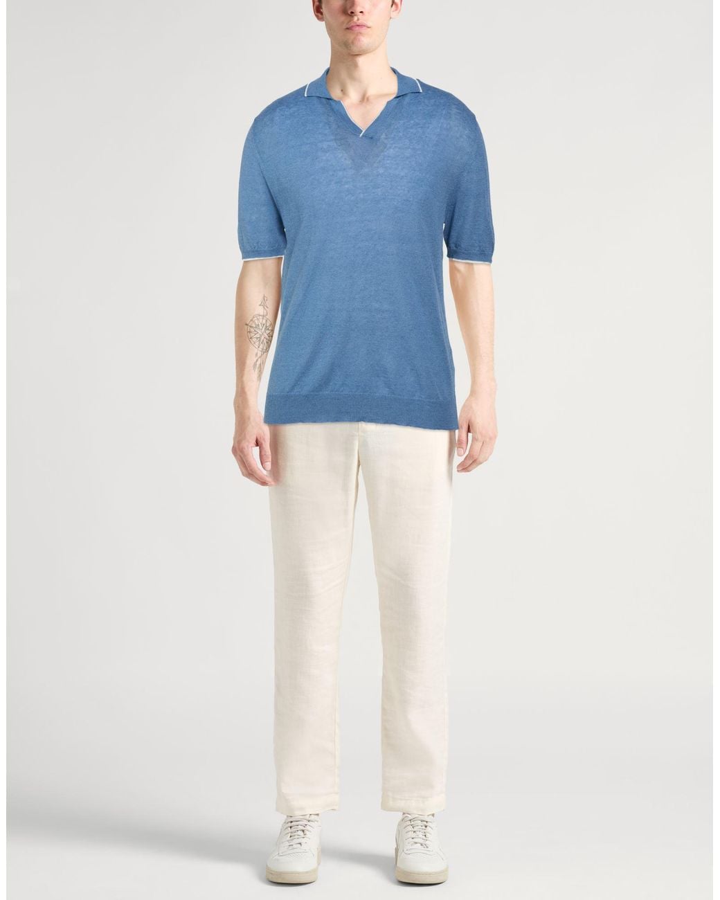 Fedeli Blue Slate Sweater Linen, Cotton for men