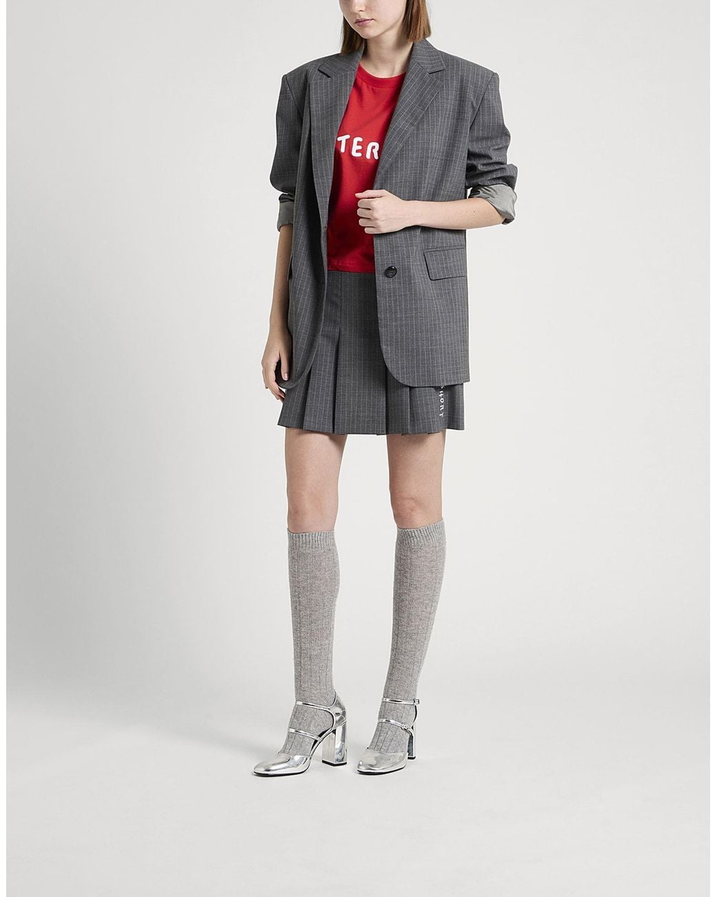 MAX&Co. Gray Longveryshort Collaboration With Pietro Terzini Mini Skirt Polyester, Virgin Wool, Elastane