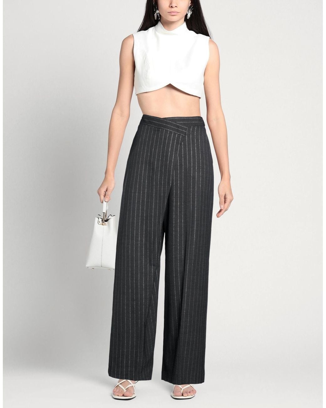 Karl Lagerfeld Gray Charcoal Pants Polyester, Viscose, Wool, Elastane