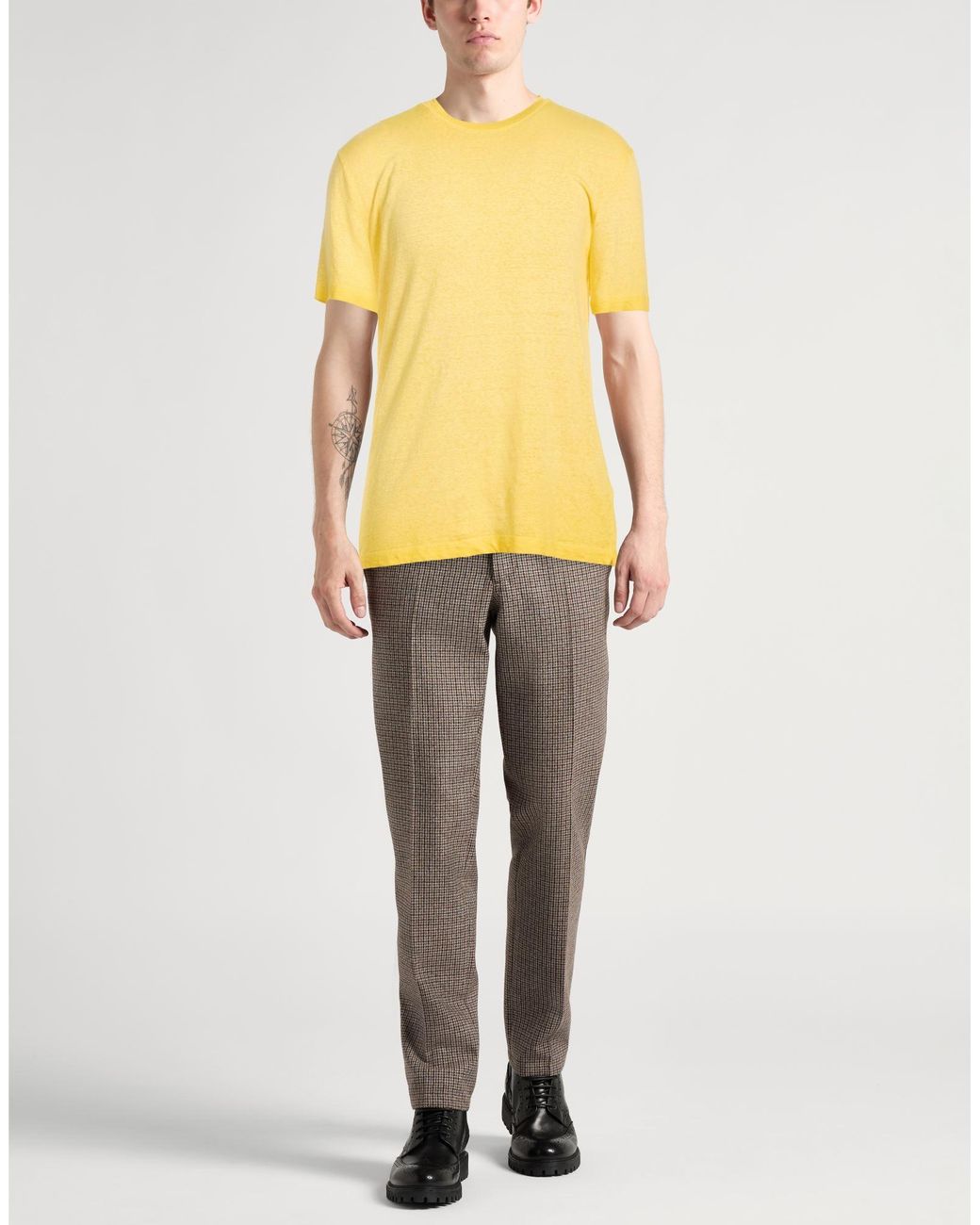 Roberto Collina Yellow T-Shirt Linen, Elastane for men