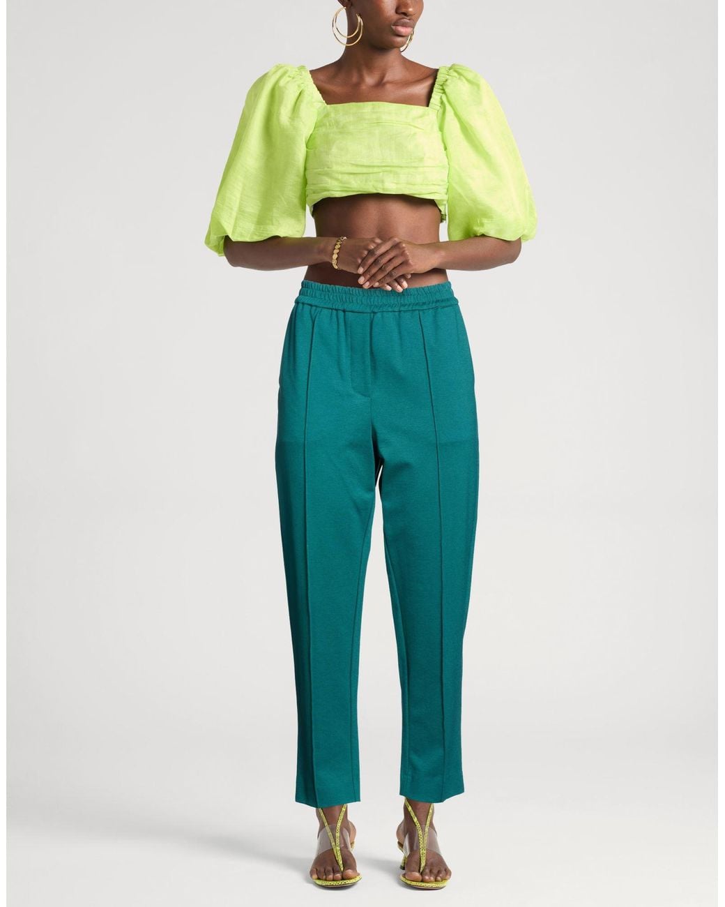 MEIMEIJ Green Dark Pants Viscose, Polyamide, Elastane, Acetate