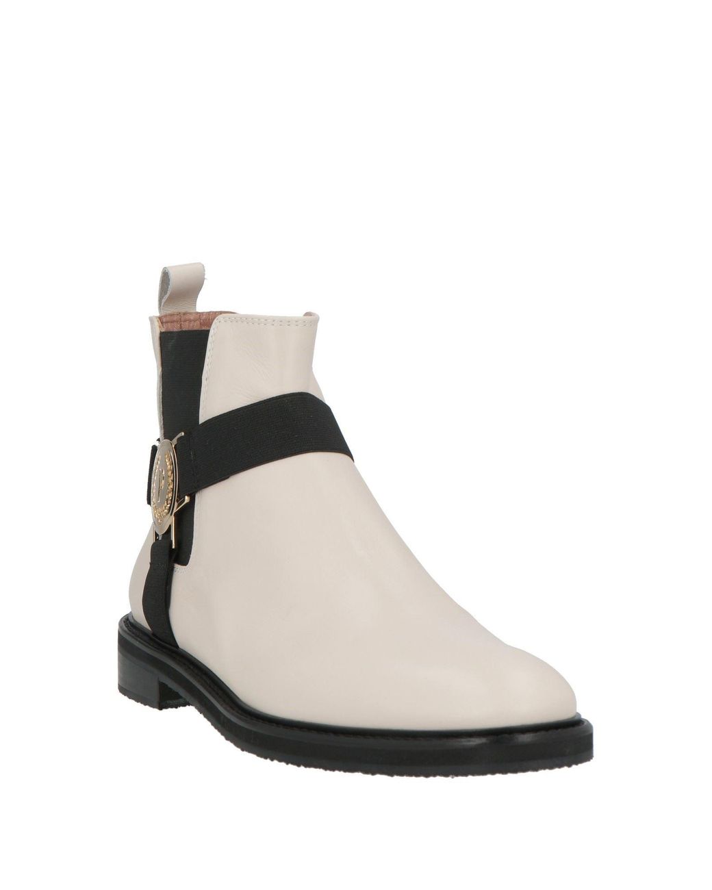 Pollini White Ankle Boots Leather, Textile Fibers