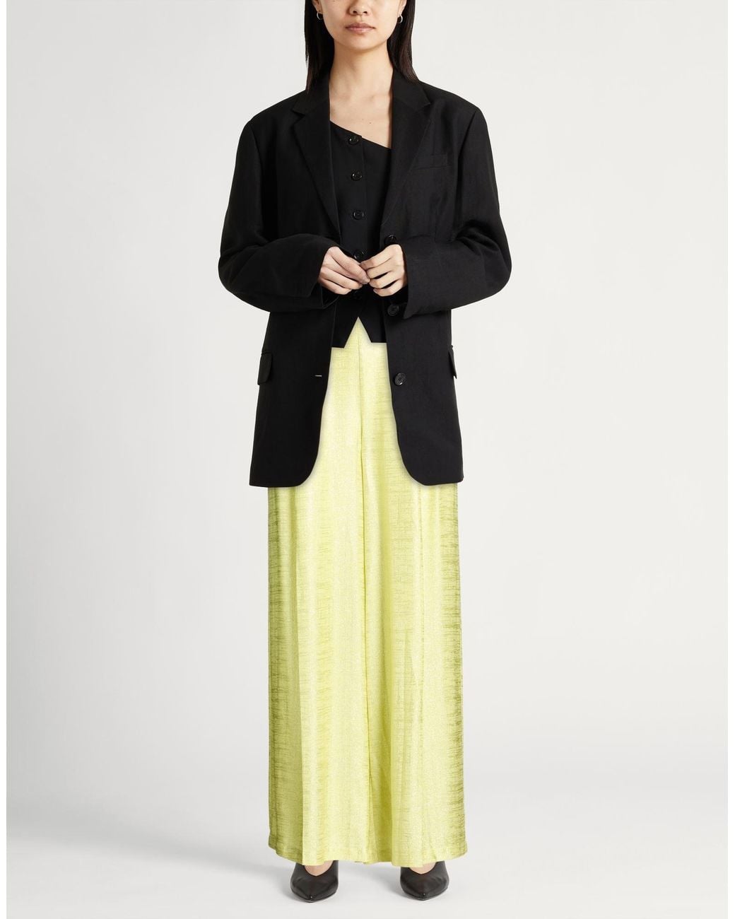 Erika Cavallini Semi Couture Yellow Lime Pants Viscose, Polyamide