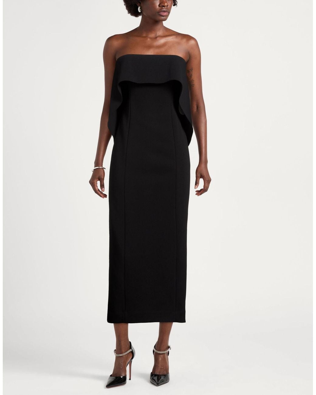 Staud Black Midi Dress Polyester, Elastane