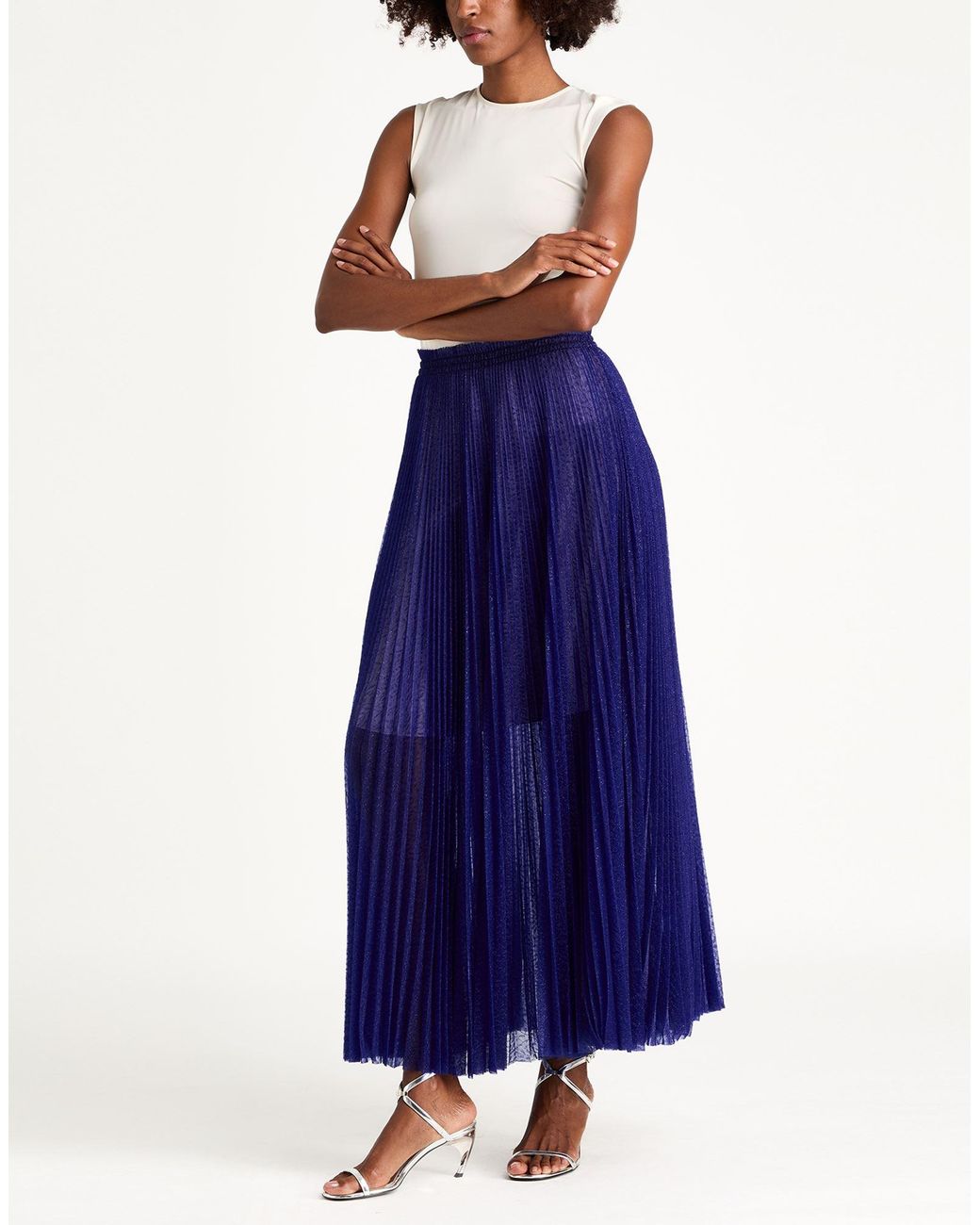Forte_forte Blue Maxi Skirt Polyester, Metallic Polyester