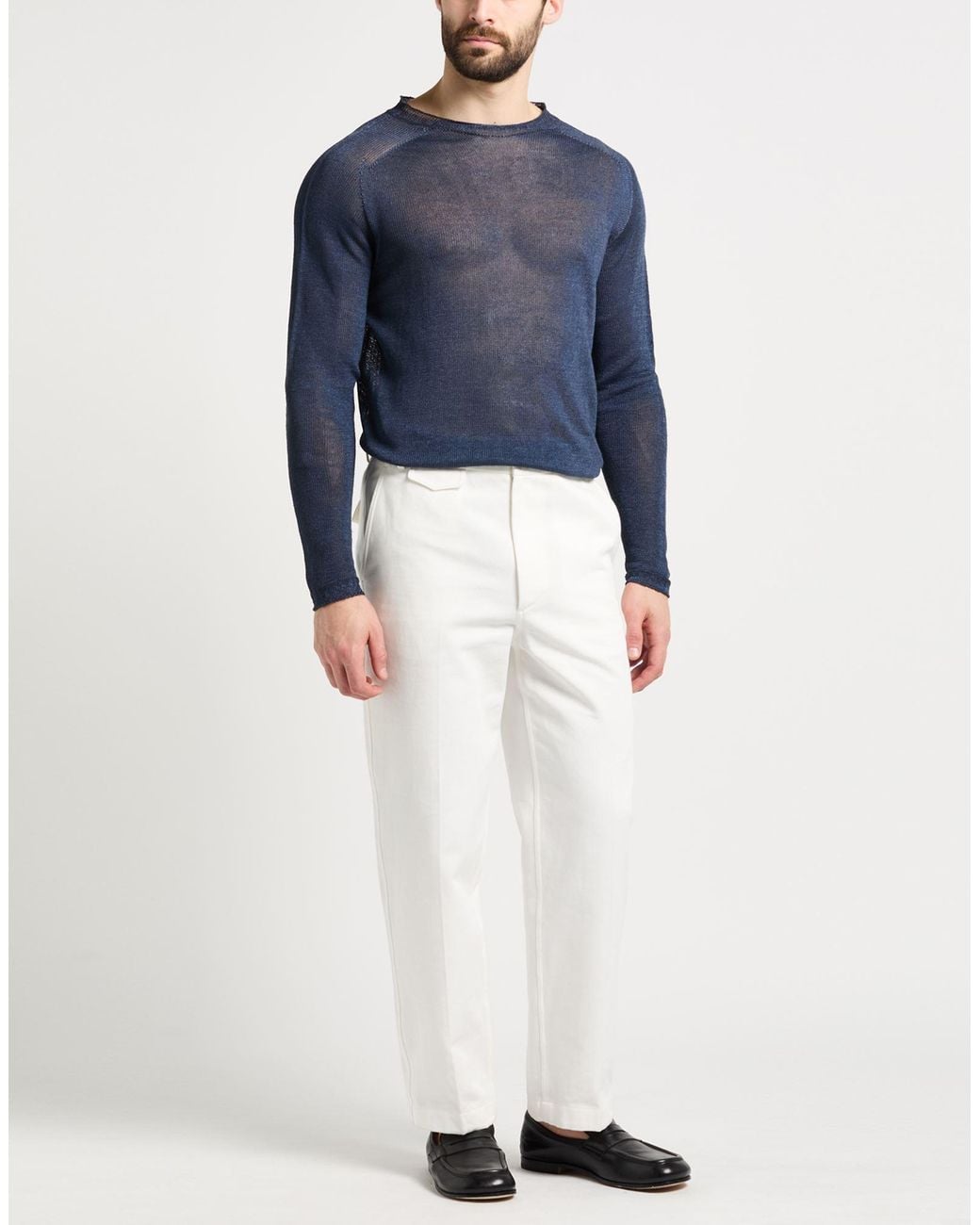 120% Lino Blue Sweater Linen for men