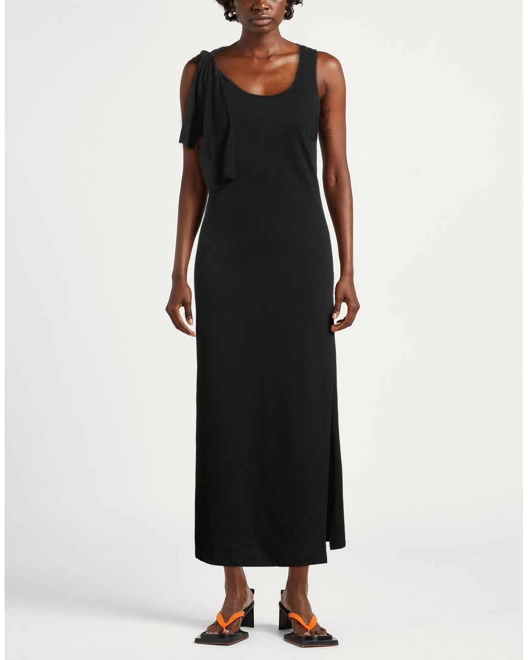 Pinko Black Maxi Dress Cotton, Linen
