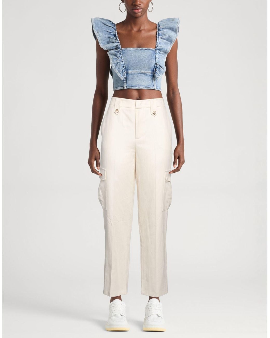 Twinset White Pants Cotton, Linen