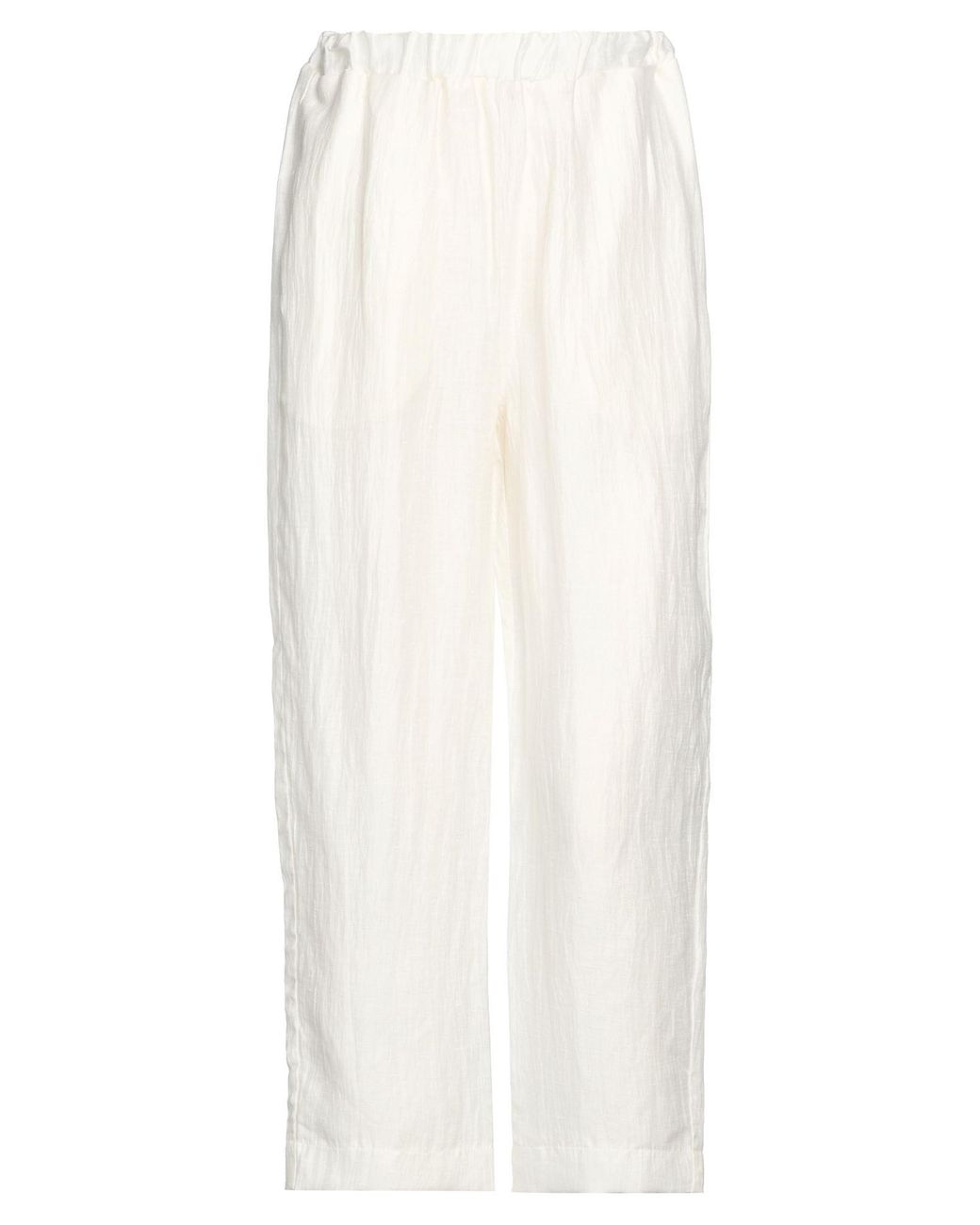 Alpha Studio White Pants Linen, Nylon