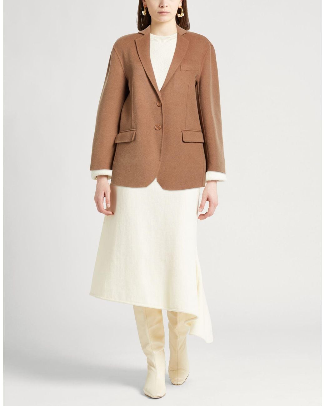 Twinset Brown Camel Blazer Polyester, Wool